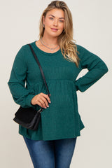 Forest Green Knit Ribbed Babydoll Maternity Plus Top