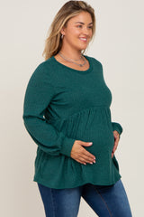 Forest Green Knit Ribbed Babydoll Maternity Plus Top