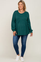 Forest Green Knit Ribbed Babydoll Maternity Plus Top