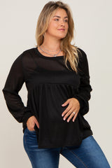 Black Knit Ribbed Babydoll Maternity Plus Top