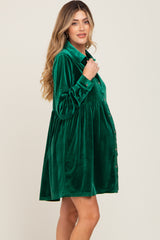 Emerald Green Velvet Button Down Maternity Mini Dress