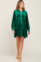 Emerald Green Velvet Button Down Maternity Mini Dress