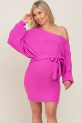 Fuchsia Solid One-Shoulder Waist Tie Maternity Dress