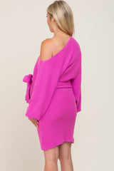 Fuchsia Solid One-Shoulder Waist Tie Maternity Dress