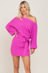 Fuchsia Solid One-Shoulder Waist Tie Maternity Dress