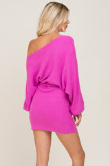 Fuchsia Solid One-Shoulder Waist Tie Dress