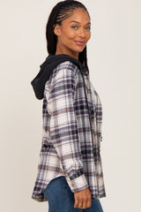 Black Plaid Hooded Shirt Jacket