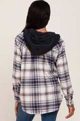 Black Plaid Hooded Shirt Jacket