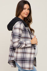 Black Plaid Hooded Maternity Shirt Jacket