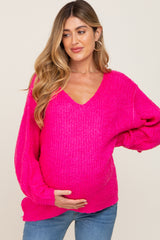 Fuchsia Knit Long Sleeve Maternity Sweater