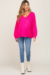 Fuchsia Knit Long Sleeve Maternity Sweater