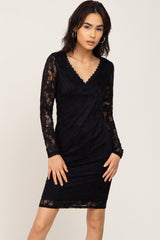 Black Lace V-Neck Fitted Dress