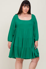 Green Tiered Long Sleeve Maternity Plus Dress