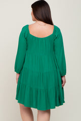 Green Tiered Long Sleeve Plus Dress