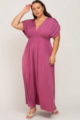 Plum Draped Smocked Plus Maxi Dress