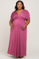 Plum Draped Smocked Maternity Plus Maxi Dress