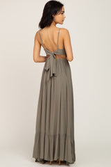 Olive Deep V-Neck Back Tie Maxi Dress