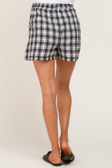 Black Plaid Fringe Hem Maternity Shorts