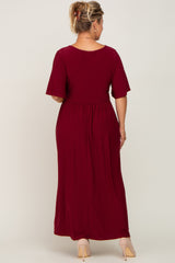 Burgundy Gathered Front Maternity Plus Maxi Dress