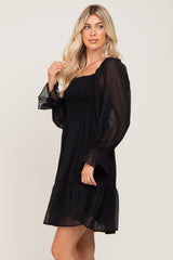 Black Metallic Stripe Smocked Dress