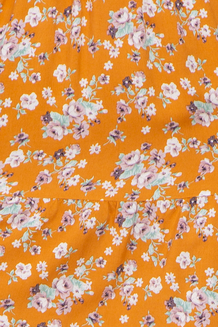 Yellow Floral Smocked Tie Back Dress