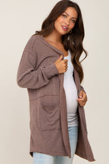 Mocha Raw Seam Hooded Maternity Cardigan