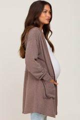 Mocha Raw Seam Hooded Maternity Cardigan