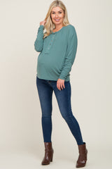 Light Olive Ribbed Dolman Sleeve Maternity Henley Top