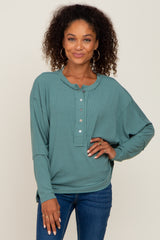 Light Olive Ribbed Dolman Sleeve Maternity Henley Top