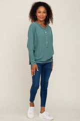 Light Olive Ribbed Dolman Sleeve Henley Top