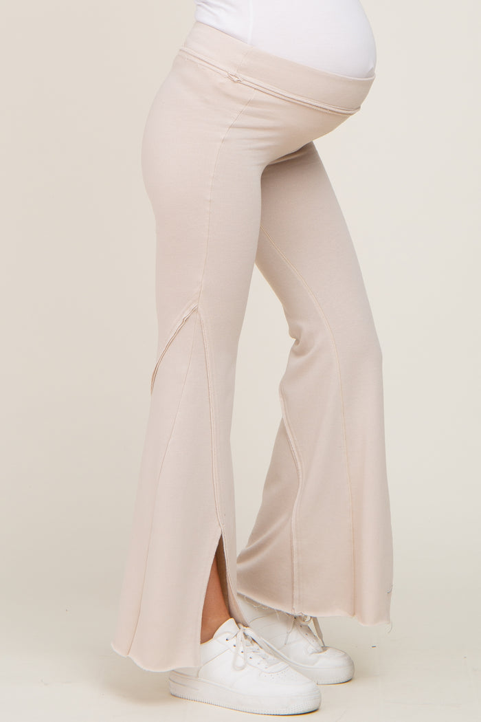 Taupe Terry Flare Maternity Lounge Pants
