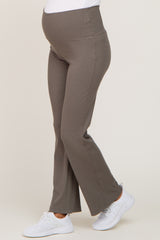 Olive Ribbed Maternity Flare Pants