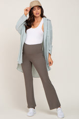 Olive Ribbed Maternity Flare Pants