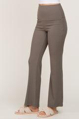 Olive Ribbed Flare Pants