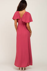 Magenta Deep V-Neck Maxi Dress