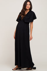 Black Deep V-Neck Maternity Maxi Dress