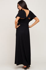 Black Deep V-Neck Maternity Maxi Dress