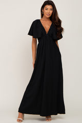 Black Deep V-Neck Maternity Maxi Dress