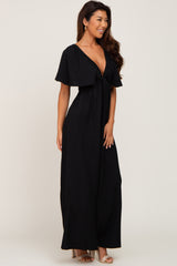 Black Deep V-Neck Maxi Dress