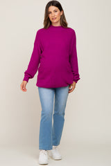 Magenta Open Knit Mock Neck Maternity Sweater