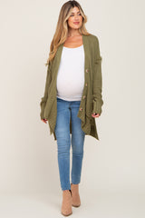 Olive Knit Oversized Side Slit Maternity Sweater