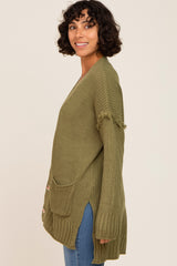 Olive Knit Oversized Side Slit Sweater