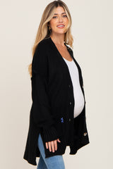 Black Knit Oversized Side Slit Maternity Sweater