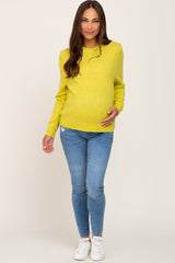 Yellow Ribbed Accent Cropped Maternity Sweater