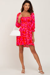 Coral Floral Smocked Dress