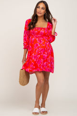 Coral Floral Smocked Maternity Dress