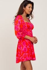 Coral Floral Smocked Dress