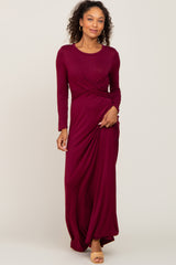 Burgundy Twisted Waist Maternity Maxi Dress