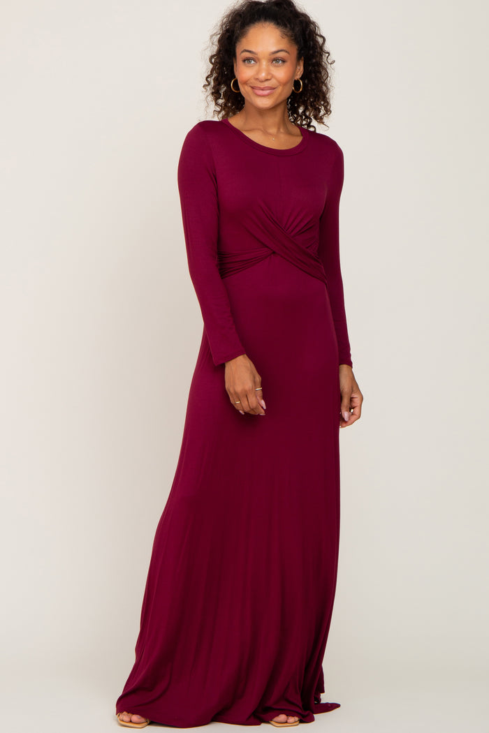 Burgundy Twisted Waist Maxi Dress