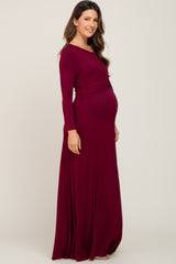 Burgundy Twisted Waist Maternity Maxi Dress